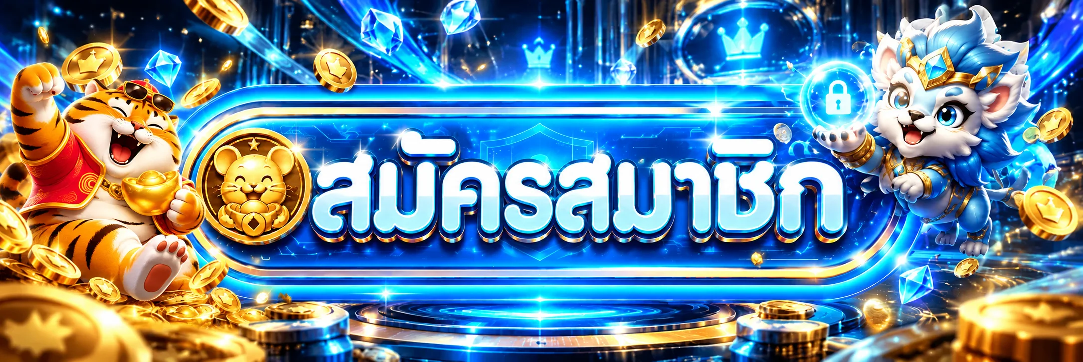 แบนเนอร์เข้าสู่ระบบ Master World Bet พร้อมมาสคอต PG Soft
